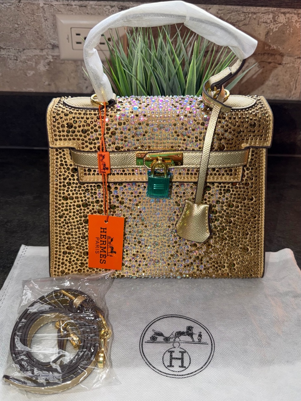 Hermes Gold Crystal-Embellished Handbag